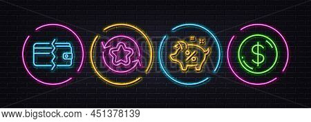 Payment Methods, Loyalty Points And Loan Percent Minimal Line Icons. Neon Laser 3d Lights. Dollar Mo
