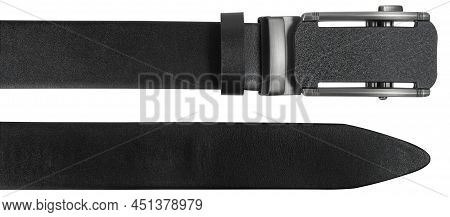 Ends Of Mens Holeless Leather Belt Isolated On White Background
