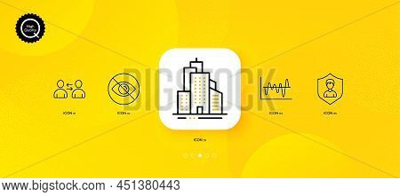 Security Agency, Stock Analysis And Skyscraper Buildings Minimal Line Icons. Yellow Abstract Backgro