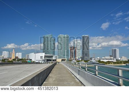 View On Freedom Tower And Skyscrapers In Downtown Miami