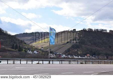 Oberdiebach, Germany - 03 14 2022: Buga Flag At The Rhin With Vie To Oberdiebach And Bacharach