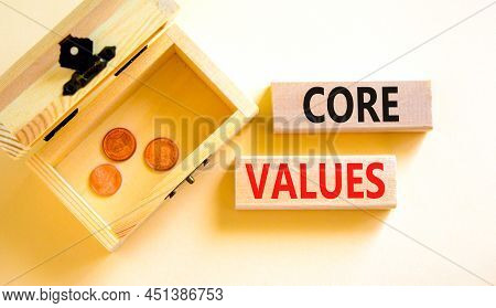 Core Values Symbol. Concept Words Core Values On Wooden Blocks On A Beautiful White Table White Back