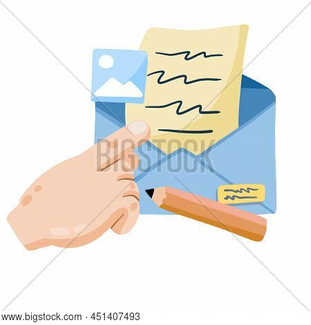 Email With Attachment. Online Document Management. Index Finger. Hand Point To Attached File With Im