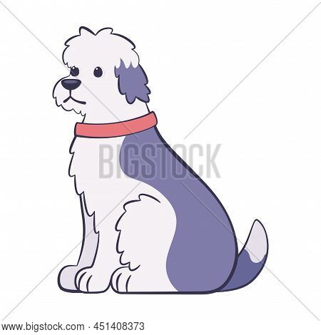 Isolated Cute English Sheepdog Dog Breed Cartoon Vector Illustration