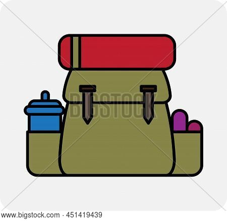 Cartoon Backpack Hiking In Hipster Style. Student Art. Vector Illustration. Stock Image.