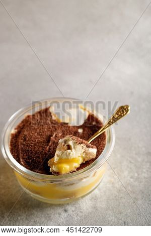 Tiramisu. Dessert With Cream For Breakfast. High Quality Photo