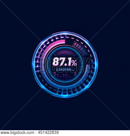 Speed Meter Loading Bar, Futuristic Gauge Dial Or Speedometer, Vector Neon Led Digital Dashboard. Lo