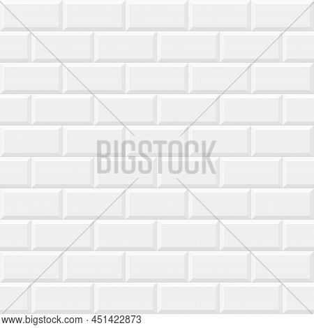 Subway Tile Seamless Pattern, White Kitchen Or Bathroom Ceramic Tile Vector Background. Brick Wall O