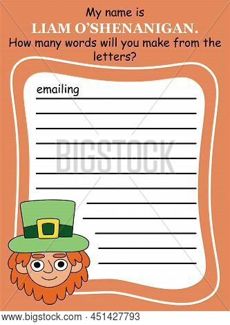 Educational Anagram Word Game With A Cartoon Leprechaun Vector Illustration