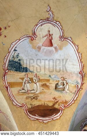 DOL, CROATIA - JULY 12, 2012: Votive paintings in the Church of Our Lady of Dol in Dol, Croatia