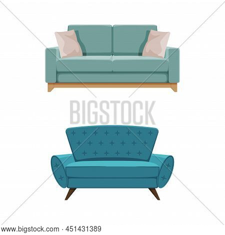 Set Of Classic Omfortable Sofa, Interior Design Element Vector Illustration
