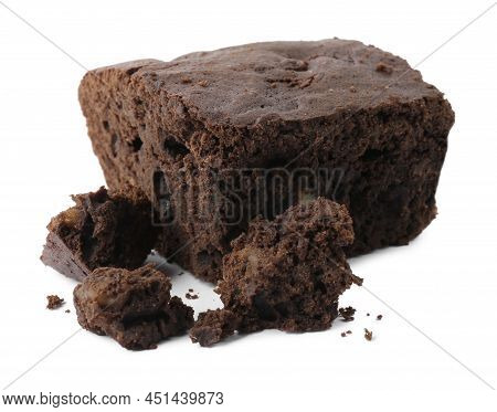 Delicious Chocolate Brownie With Nuts On White Background