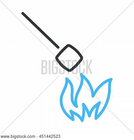 Iicon Of Camping Fire With Marshmallow. Editable Bold Outline With Color Fill Design. Vector Illustr