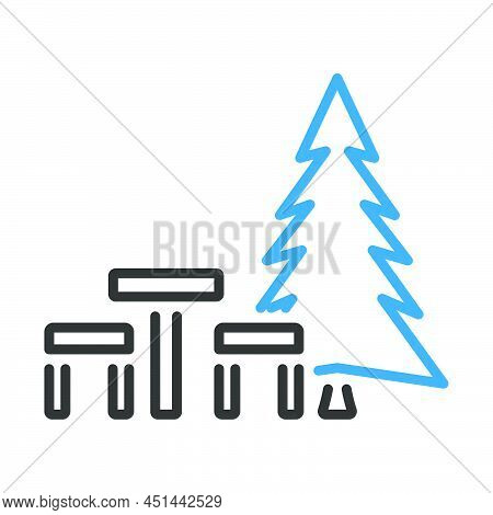 Icon Of Park Seat And Pine Tre. Editable Bold Outline With Color Fill Design. Vector Illustration.