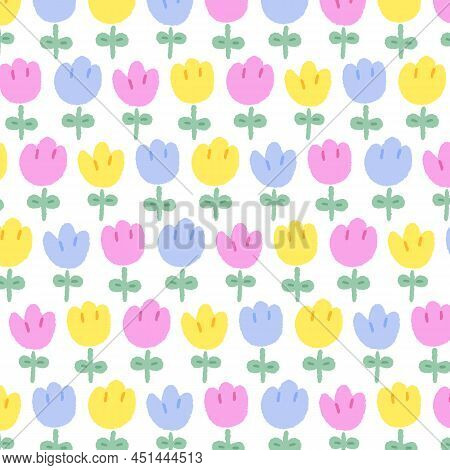 Hand Drawn Vector Illustration Of Flower Pattern In Cartoon Style. Pattern For Textile, Fabric, Wrap