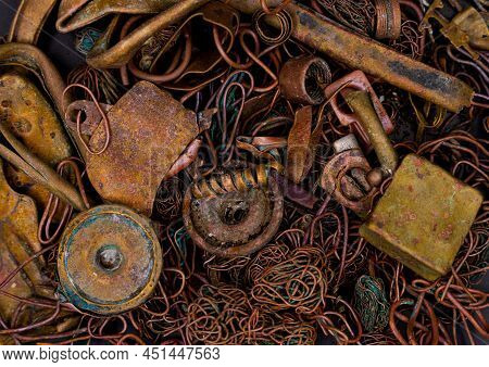 A Scrap Of An Old Wired And Sheet Copper Material From A Recycling Company In The Purpose Of Wallpap