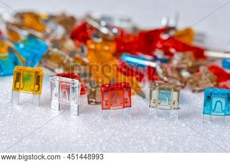 Industry Microelectronics Ideas. Closeup Shot Of Batch Of Colorful Fusable External Connectors Place