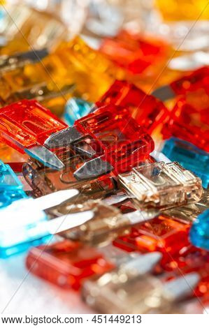 Industry Microelectronics Ideas. Closeup Shot Of Batch Of Colorful Fusable External Connectors Place
