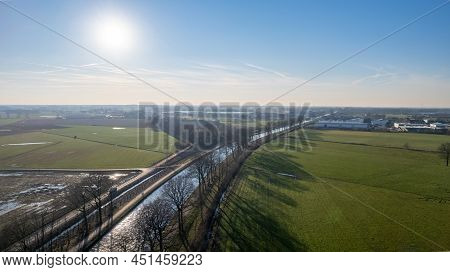 Canal Dessel Schoten Aerial Photo In Rijkevorsel, Kempen, Belgium, Showing The Waterway In The Natur