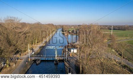 Canal Dessel Schoten Aerial Photo In Rijkevorsel, Kempen, Belgium, Showing The Waterway In The Natur