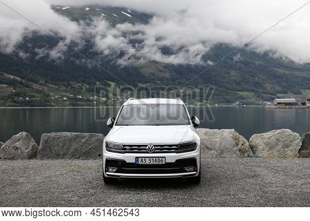 Ullensvang, Norway - July 30, 2020: Volkswagen Tiguan Suv Car Parked In Norway. There Are 2.8 Millio