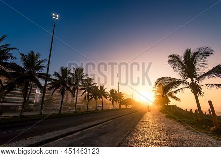 Empty Lucio Costa Avenue In Rio De Janeiro On Sunrise