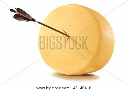 Kaas op witte achtergrond met pijl