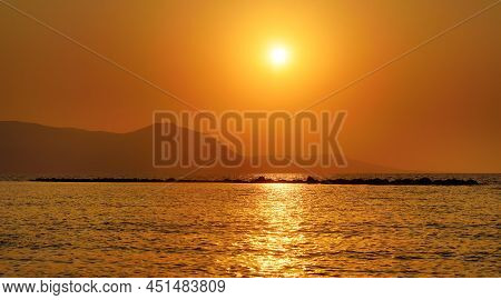 Picturesque Sunset Over Mediterranean Sea Near Cyprus. Amazing Seascape. Beauty Of Nature. Travel An