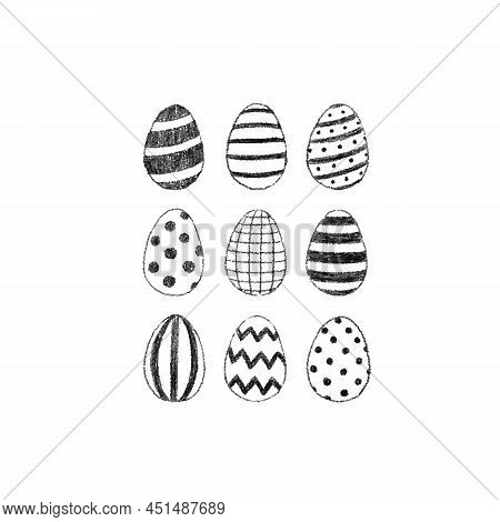 Hand Drawn Vector Illustration Of Easter Egg Set On White Background.
