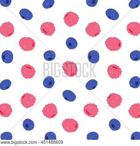 Hand Drawn Vector Illustration Of Blueberry And Raspberry Pattern.