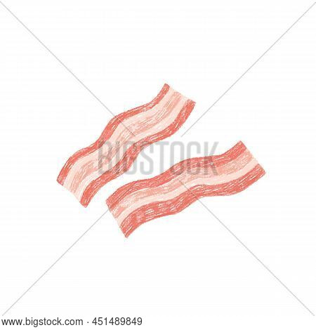 Hand Drawn Vector Illustration Of Raw Bacon Slices. Tasty Breakfast. Drawing, Line Art. Isolated On 