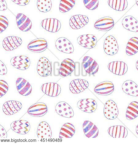Hand Drawn Vector Illustration Of Colorful Easter Egg Pattern. Colourful Background For Holiday.happ