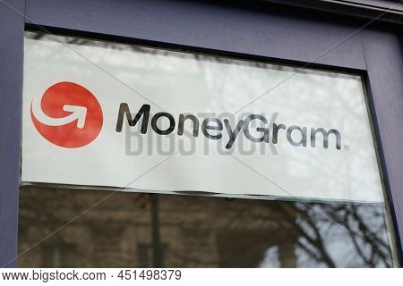 Bordeaux , Aquitaine  France - 03 12 2022 : Moneygram Brand Money Transfer Sign Text And Logo Front 