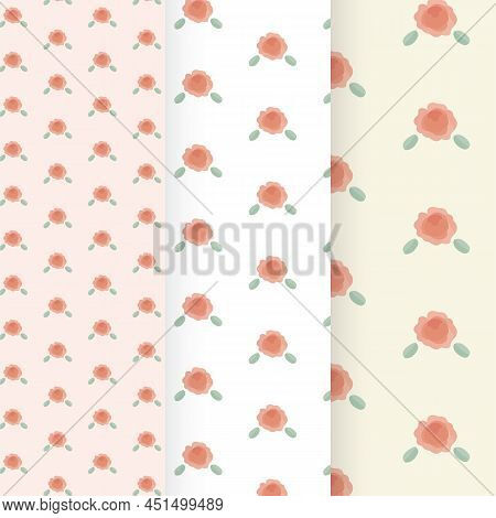 Seamless Vector Pattern Of Flower On Color Background.