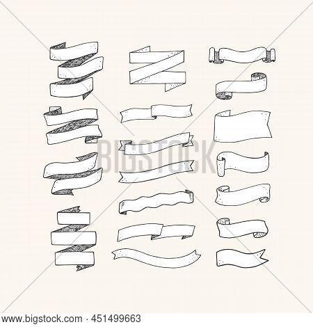 Hand Drawn Vector Illustration Of Ribbon Set.