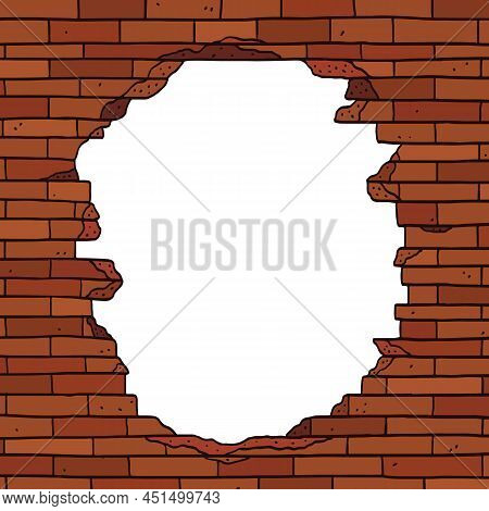 Hand Drawn Vector Illustration Of Broken Brown Brick Wall With Blank Space For Text. Empty Space Ins