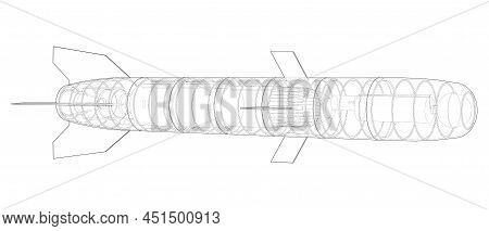 Military Missile Army Rocket. Military Concept. Vector Rendering Of 3d. Wire-frame Style. The Layers