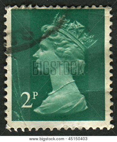 UK-เซอร์กา 1971:A แสตมป์ที่พิมพ์ในประเทศอังกฤษแสดงรูปของ Elizabeth II เป็นพระมหากษัตริย์รัฐธรรมนูญของ 16 