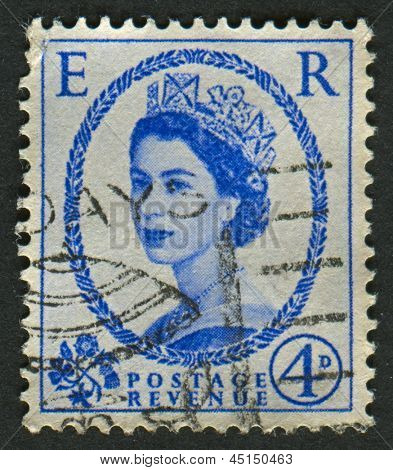 UK-เซอร์กา 1952:A แสตมป์ที่พิมพ์ในประเทศอังกฤษแสดงรูปของ Elizabeth II เป็นพระมหากษัตริย์รัฐธรรมนูญของ 16 