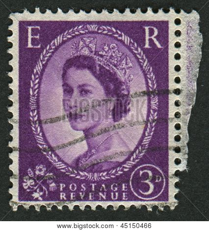 UK-เซอร์กา 1952:A แสตมป์ที่พิมพ์ในประเทศอังกฤษแสดงรูปของ Elizabeth II เป็นพระมหากษัตริย์รัฐธรรมนูญของ 16 