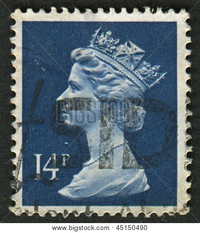 UK-CIRCA 1988:A stempel trykt i UK viser billede af Elizabeth II er den forfatningsmæssige monark af 16 