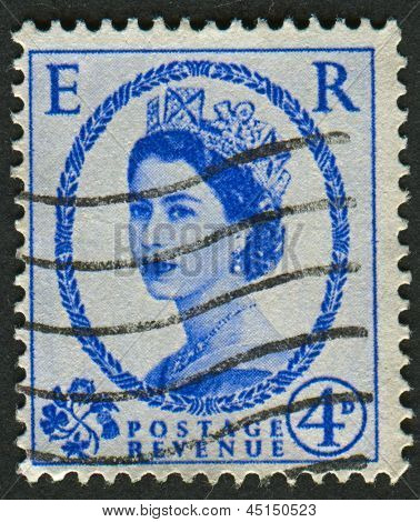 UK-เซอร์กา 1952:A แสตมป์ที่พิมพ์ในประเทศอังกฤษแสดงรูปของ Elizabeth II เป็นพระมหากษัตริย์รัฐธรรมนูญของ 16 