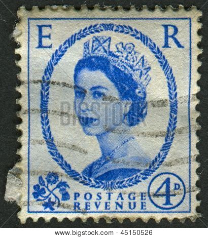 UK-เซอร์กา 1952:A แสตมป์ที่พิมพ์ในประเทศอังกฤษแสดงรูปของ Elizabeth II เป็นพระมหากษัตริย์รัฐธรรมนูญของ 16 