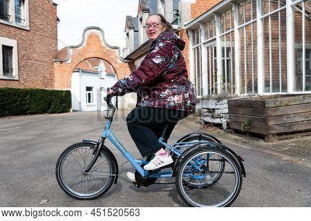 Hakendover, Flemish Brabant Region - Belgium, 03 12 2022- 39 Year Old White Woman With Down Syndrome