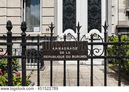 Brussels, Belgium - 07 03 2019- Sign And Facade Of The Embassy Of Burundi