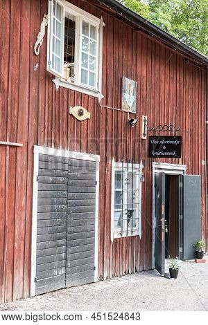Ulva, Uppland - Sweden - 07 29 2019 Artshops Selling Silver And Handmade Objects In Typical Red Wood