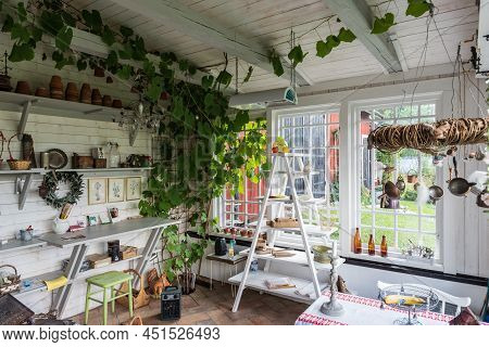 Rensmur, Sala Vastmanland County , Sweden - 08 06 2019- Vintage Interior Design Of The Gardenhouse I