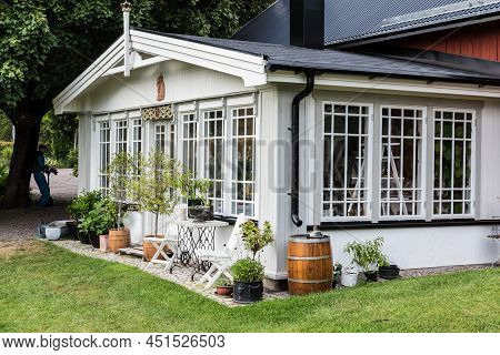 Rensmur, Sala Vastmanland County-  Sweden - 08 06 2019 Wooden Countryhouse In Traditional Swedish St