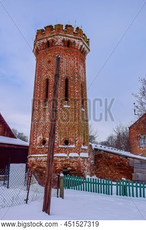 The Corner Tower Is An Old Red Brick. The Village Of Bolshaya Alyoshnya. Ryazan Region. Russia. Janu