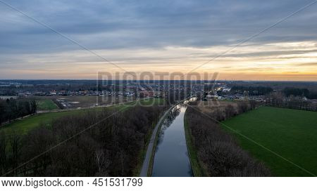 Canal Dessel Schoten Aerial Photo In Rijkevorsel, Kempen, Belgium, Showing The Waterway In The Natur